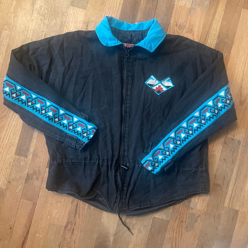 Vintage 90s Cameo Rose Aztec Western Workwear Jacket L Made in USA